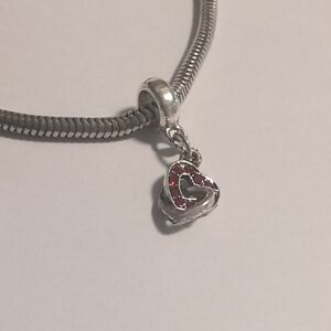 Elegant Silver Plated Red July‎ Birthstone Double Heart Charm